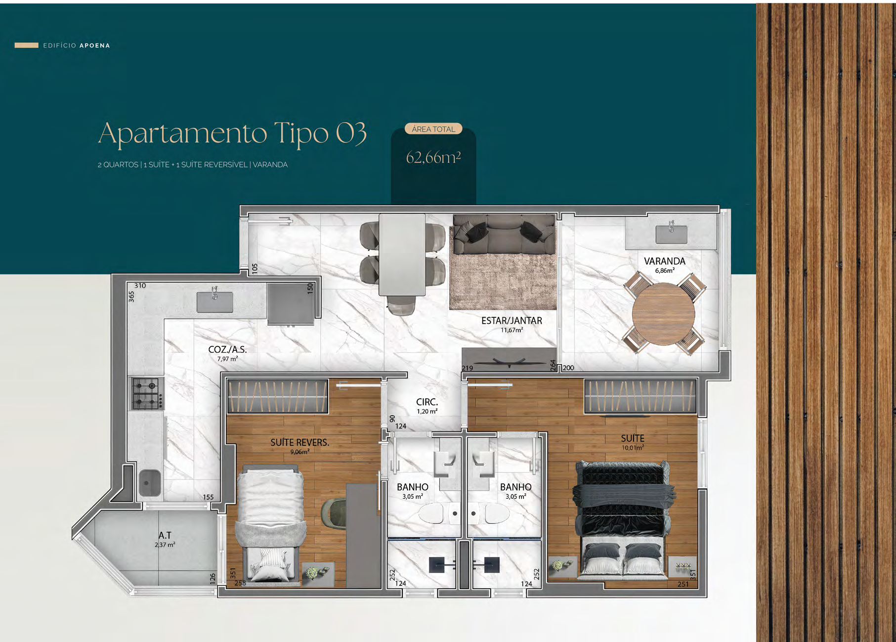 Planta do Apartamento Tipo 03 - 62,66m²